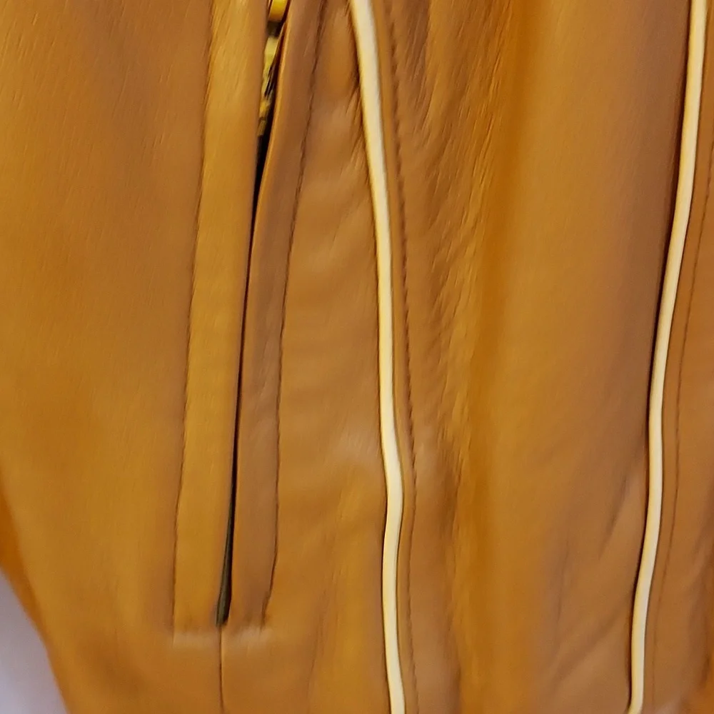 Baby Phat Women's Moto Leather Jacket Tan Cream Piping Removable Lining … - Picture 5 of 16